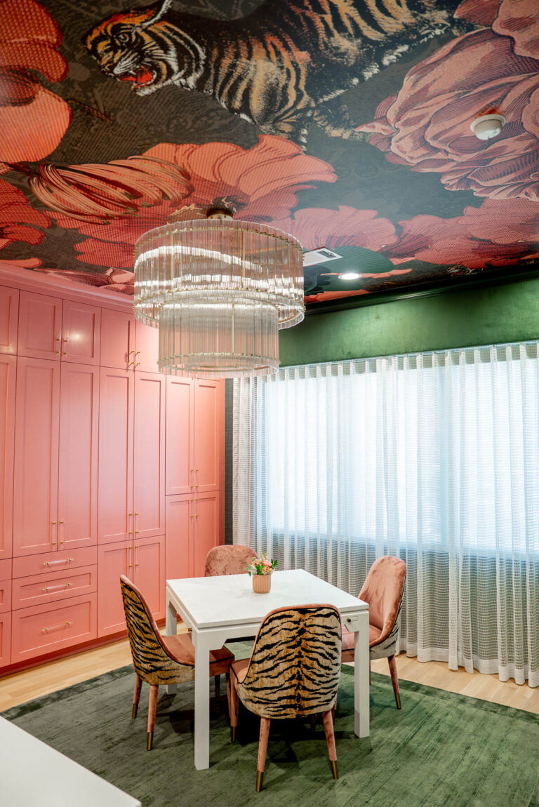 Brunswick personalized craft room with custom cabinetry and mural ceiling in Dallas