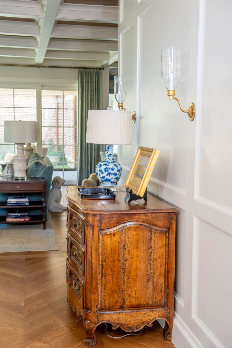 Traditional wood chest styling detail in Bryn Mawr custom home